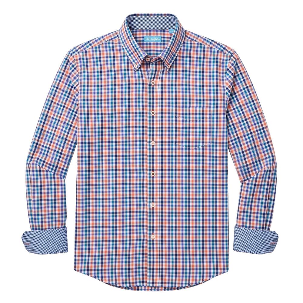 J. McLaughlin Mens L Preppy Coastal Old Money Trim Fit Plaid Flip Cuff Shirt